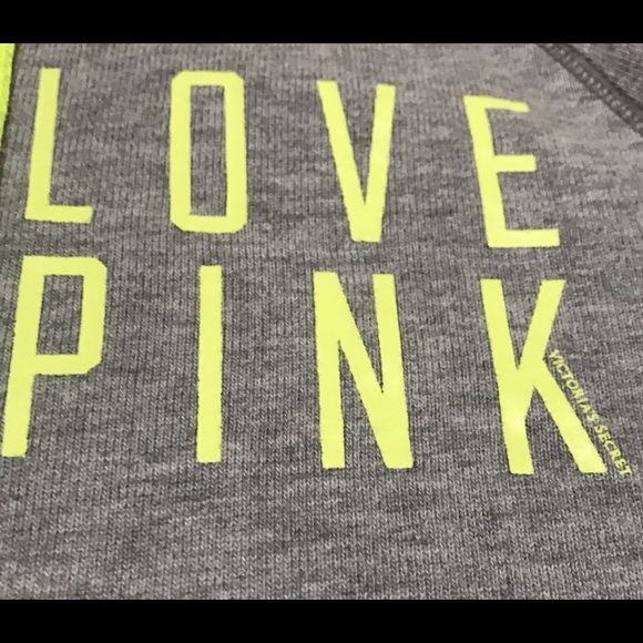 🔥EUC PINK BY VICTORIA SECRET GRAY/YELLOW ZIPPER UP HOODIE JACKET LIGHTWEIGHT - Picture 5 of 9